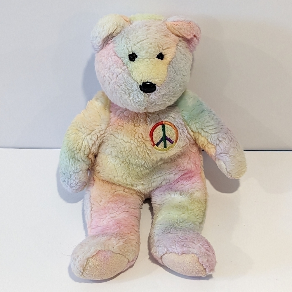 2/$20 Vintage Ty Buddy Peace The Bear Plush Pastel Tie Dye 1999